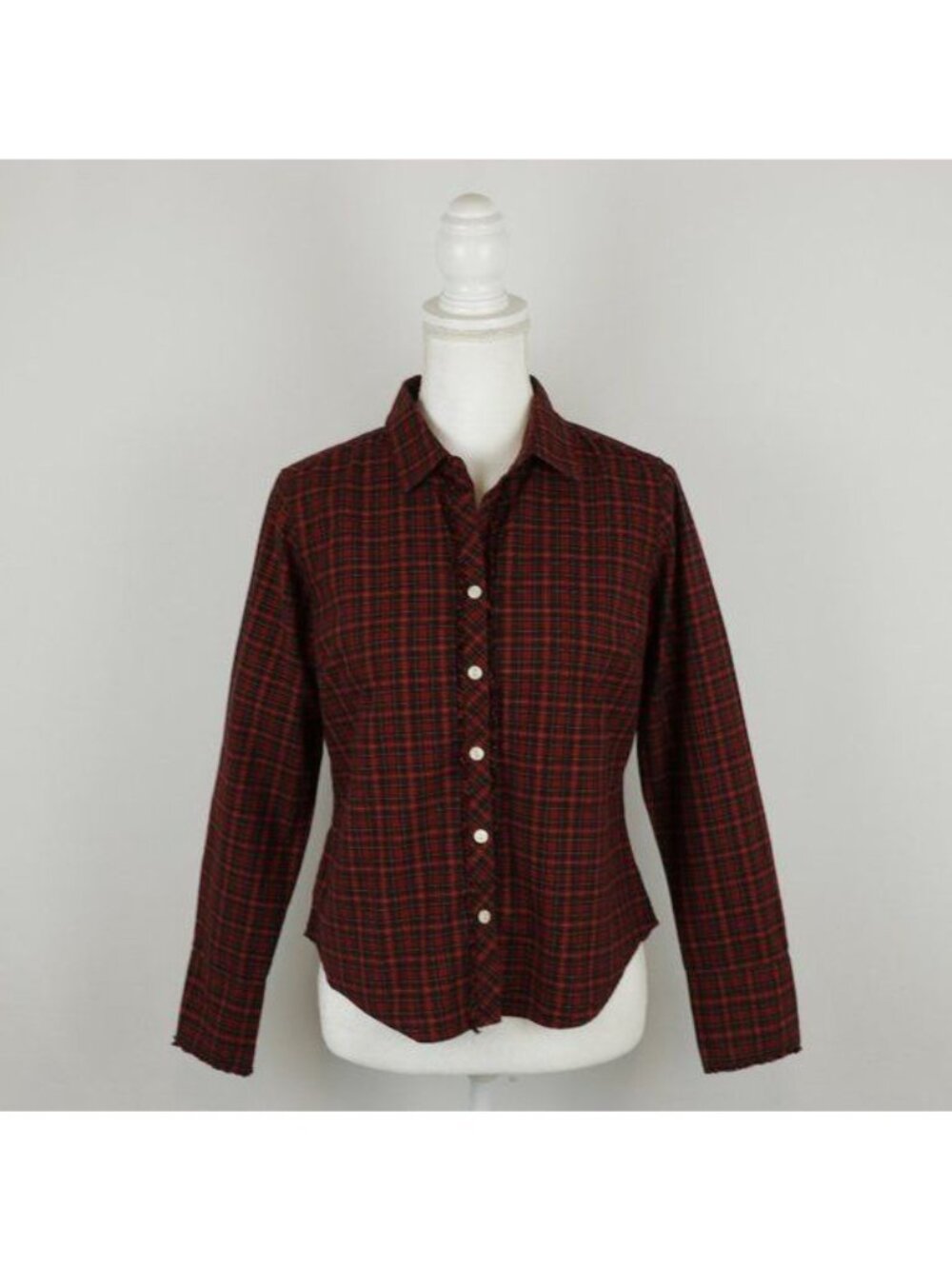 Eddie Bauer Women's Petite Small Black Red Plaid Long Sleeve Button Up Shirt